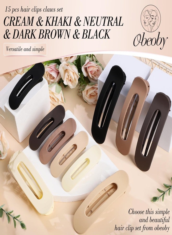 obeoby 15 PCS Flat Hair Clips, Neutral Color Flat Claw Clips 3 Sizes Hair Claws for Women Girls Thin Hair Medium and Small Hair Clip - Image 3